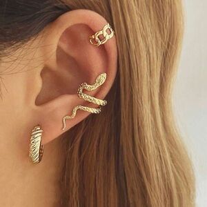 Gold Snake 3pc Ear Cuff Set Earring